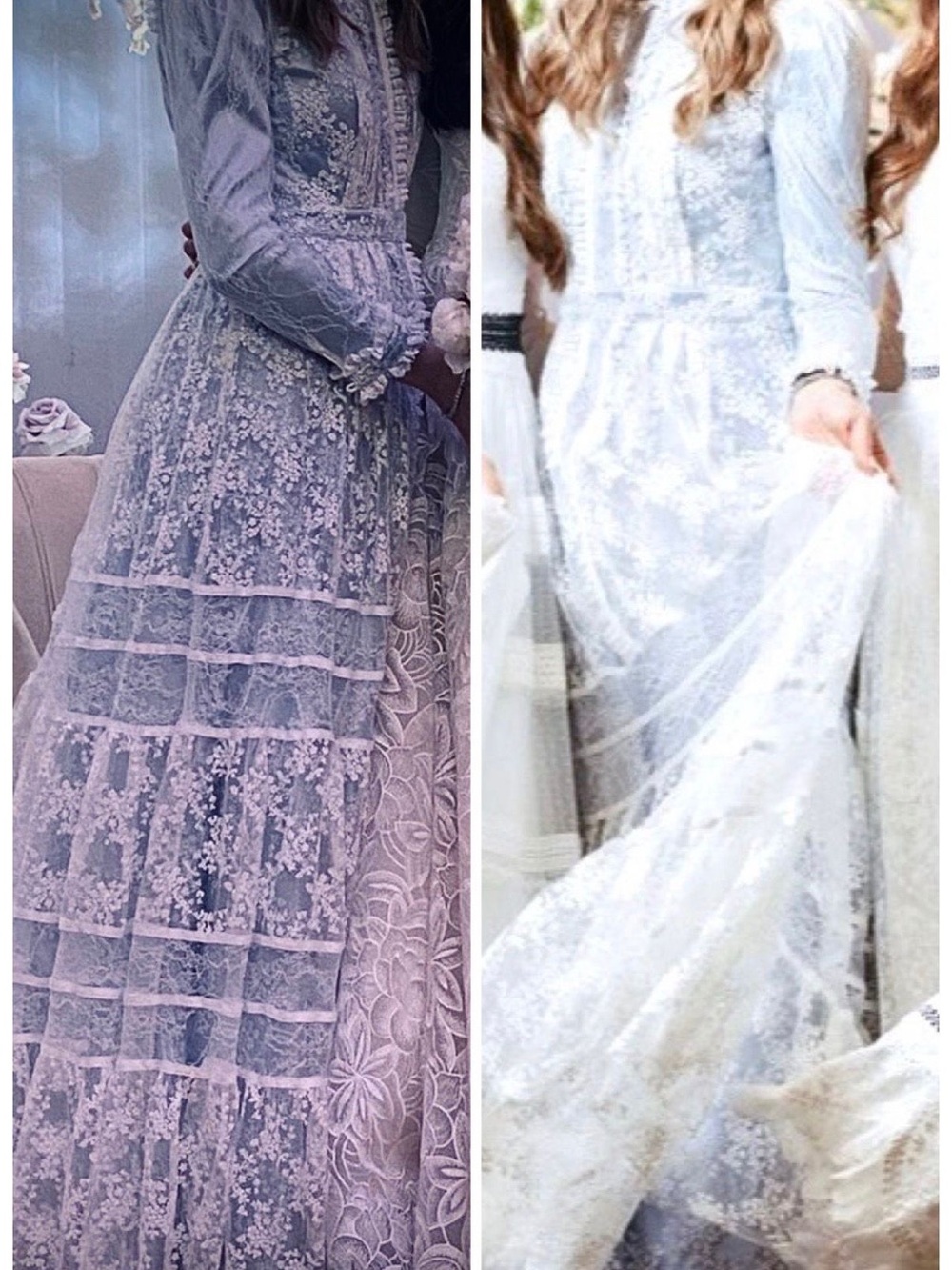 Designer Long-Sleeve Lace Maxi Dress in Light Blue
